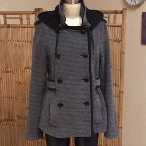 Obey Double Breasted Pea Coat with Detachable Hood